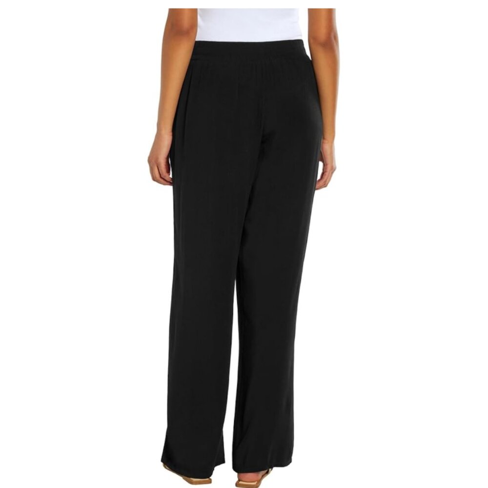 Three Dots Black Smocked Waist Wide Leg Gauze Beach Pant with Pockets Sz Medium - Picture 2 of 9